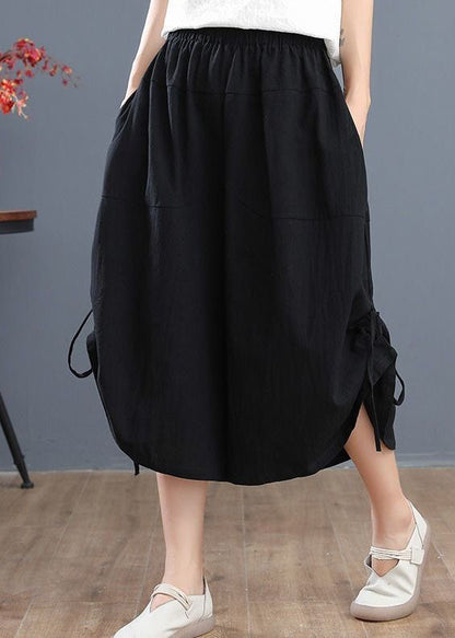 Red Elastic Waist Drawstring Cotton Crop Pants Summer