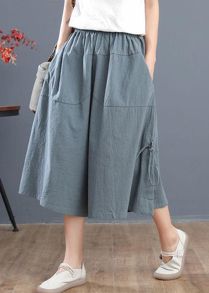 Red Elastic Waist Drawstring Cotton Crop Pants Summer