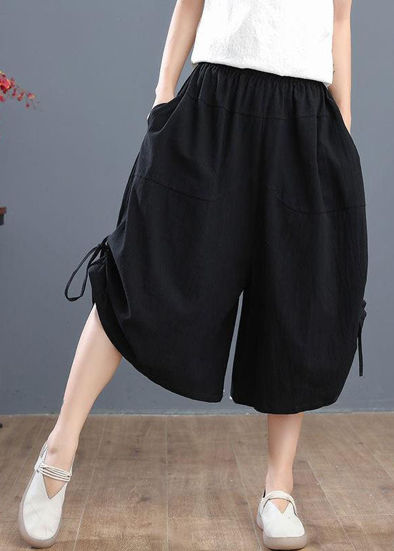 Red Elastic Waist Drawstring Cotton Crop Pants Summer