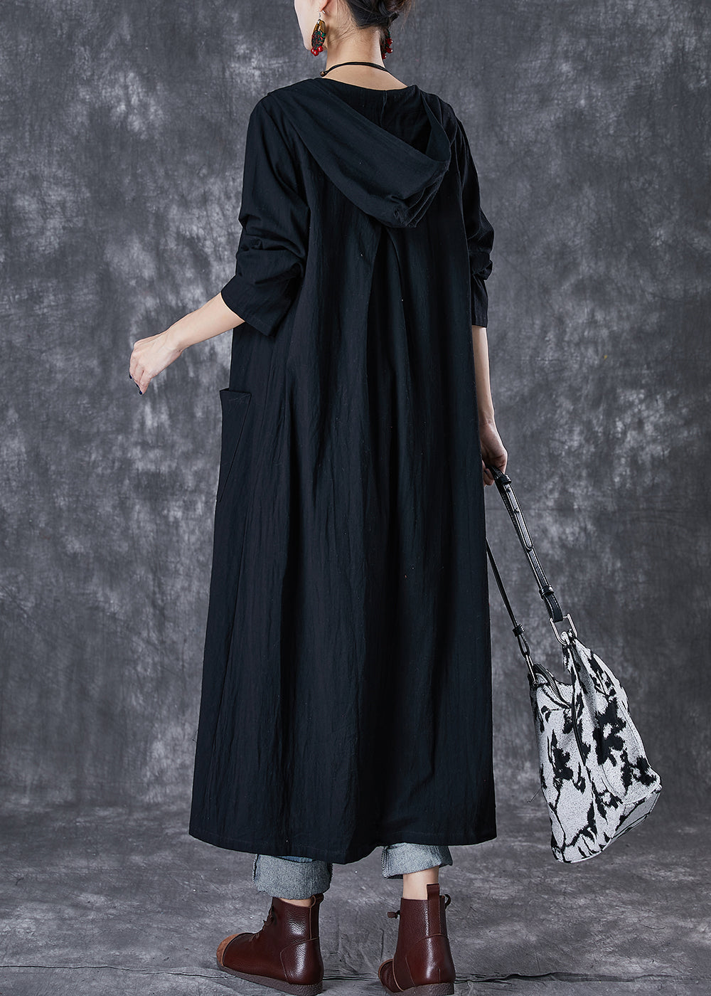 Red Hooded Chines Button Cotton Trench Fall
