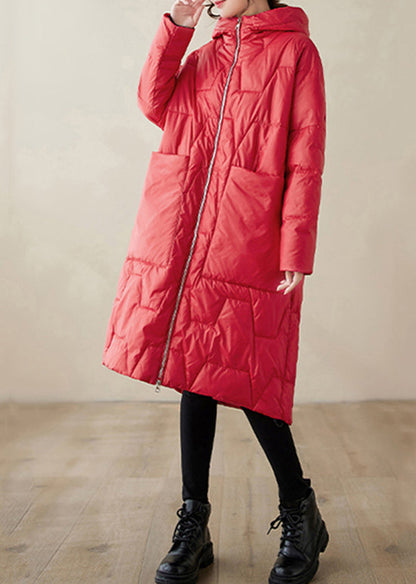 Red Hooded Pockets Fine Cotton Filled Coat Winter