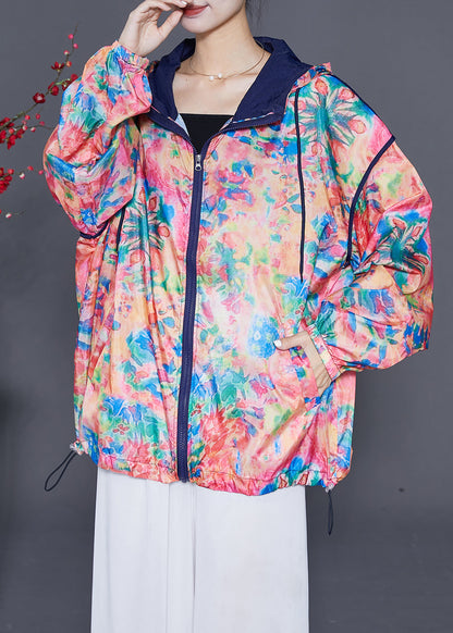 Red Hooded Print Drawstring Upf 50+ Coat Jacket Summer
