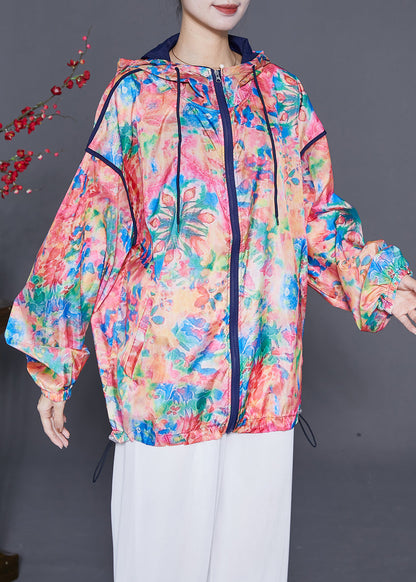Red Hooded Print Drawstring Upf 50+ Coat Jacket Summer