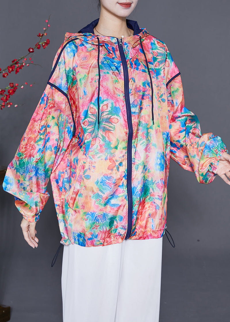 Red Hooded Print Drawstring Upf 50+ Coat Jacket Summer