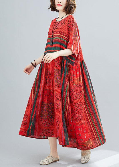 Red Loose Patchwork Print Summer Dress