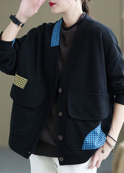 Red Loose Pockets Button Fall Long Sleeve Coat