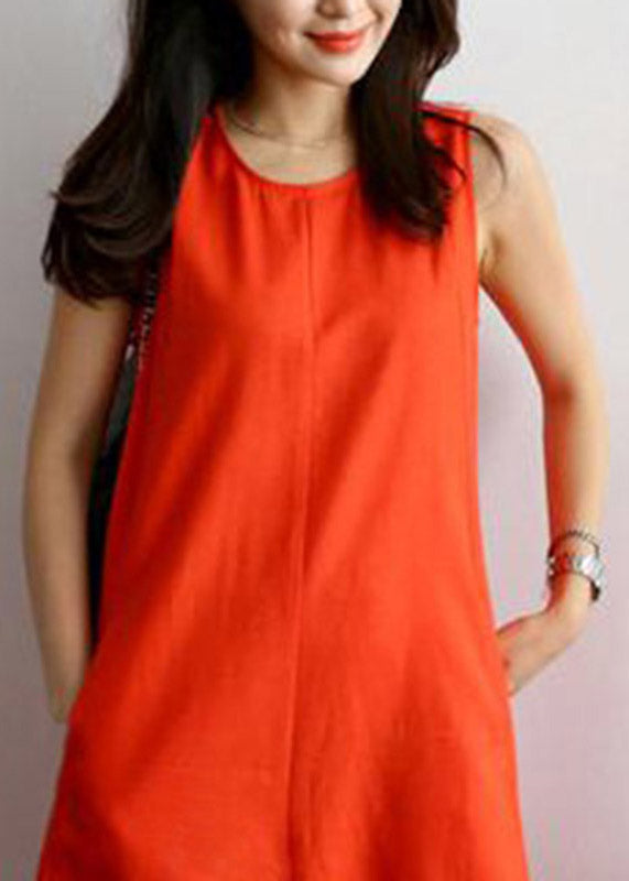 Red O-neck Pockets Jumpsuit Pants Summer