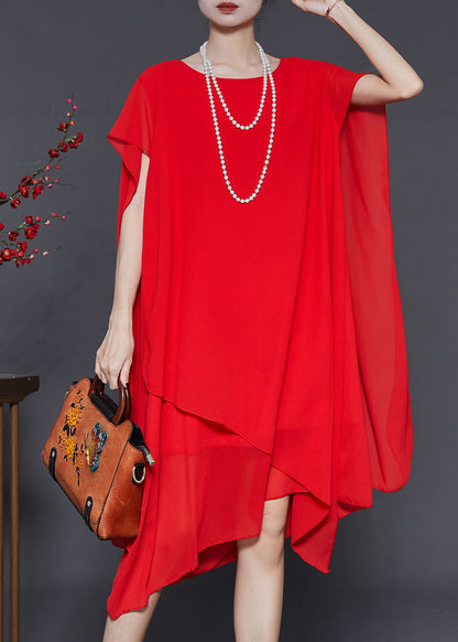 Red Oversized Chiffon Holiday Dress Summer