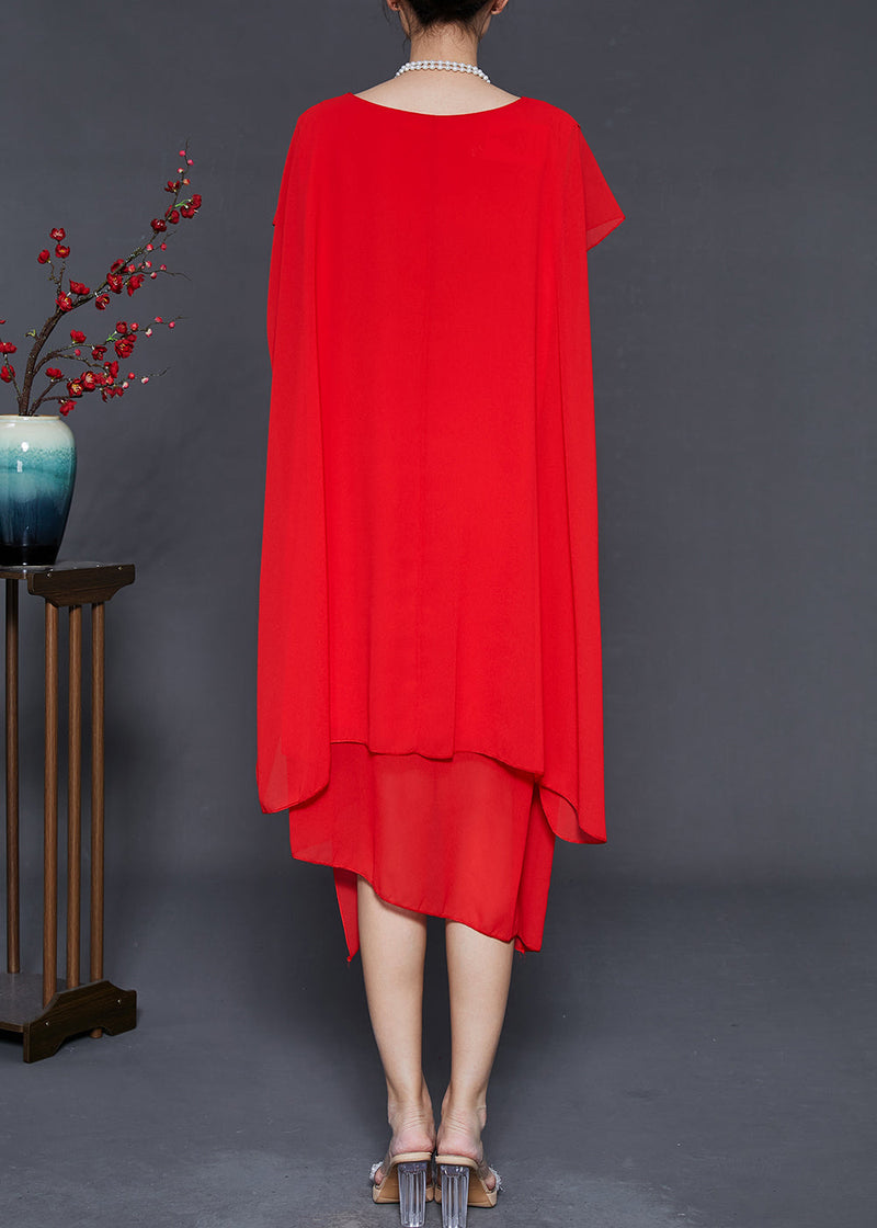 Red Oversized Chiffon Holiday Dress Summer