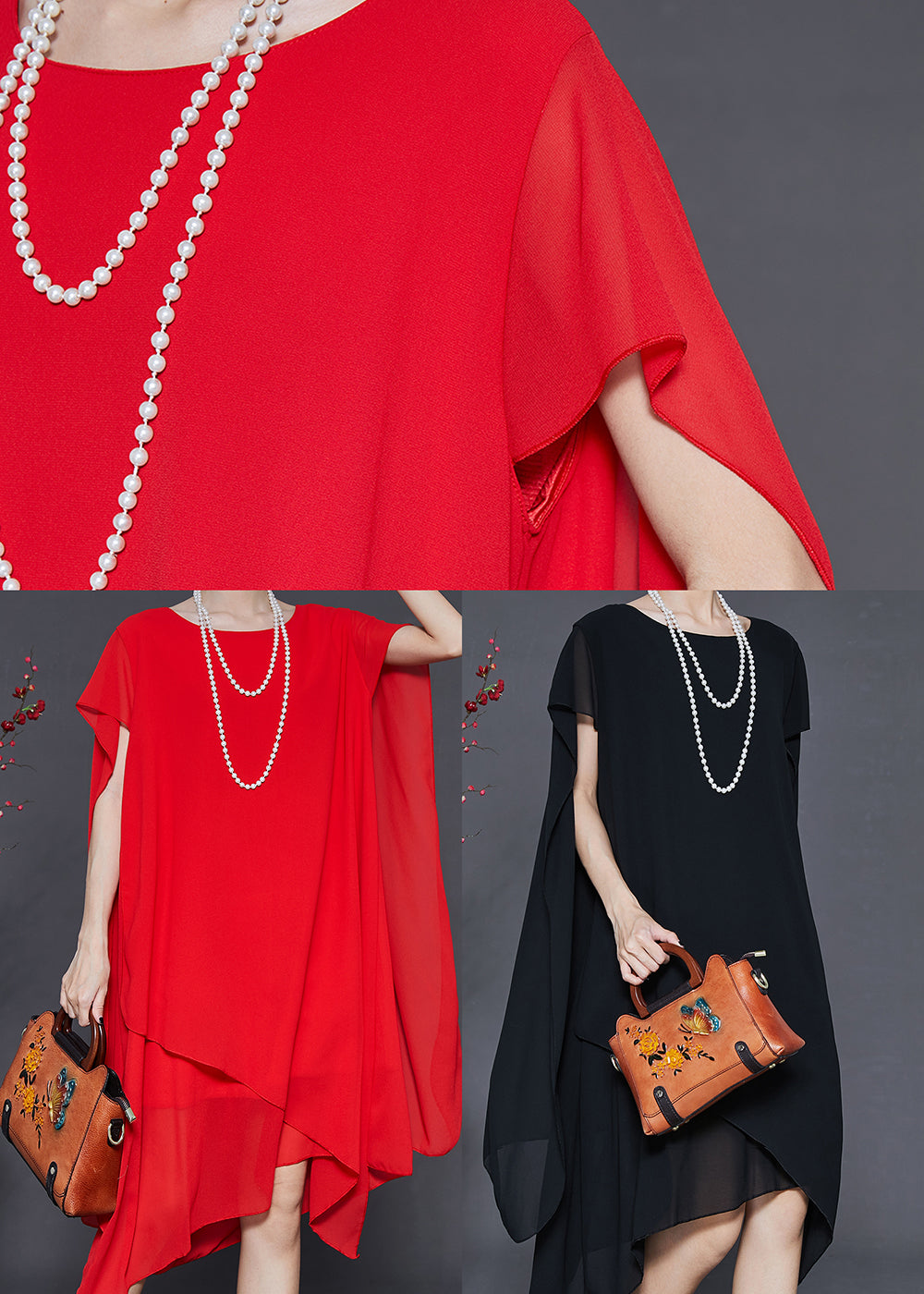 Red Oversized Chiffon Holiday Dress Summer