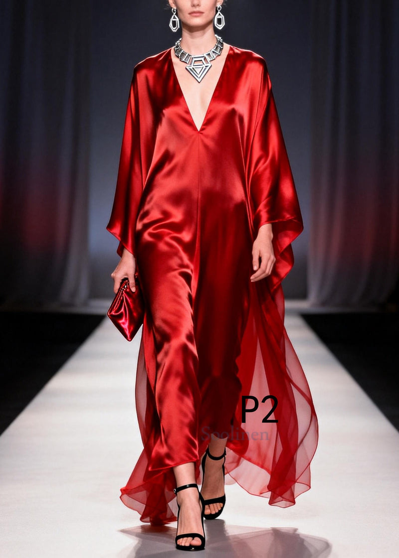 Red Oversized Draping Chiffon Robe Dresses Summer