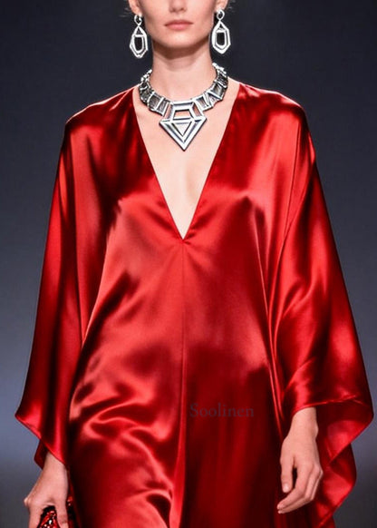 Red Oversized Draping Chiffon Robe Dresses Summer