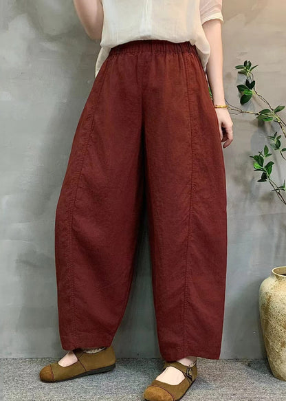 Red Oversized Linen Crop Pants Summer