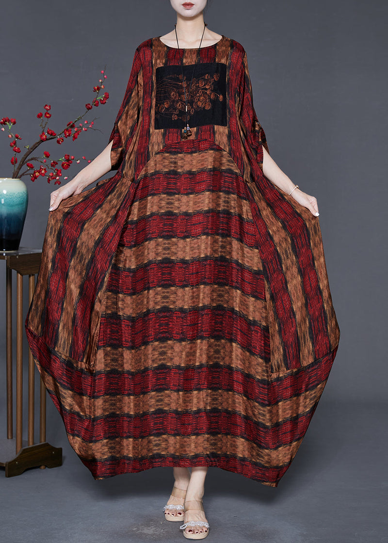 Red Oversized Print Cotton Ankle Dress Spring