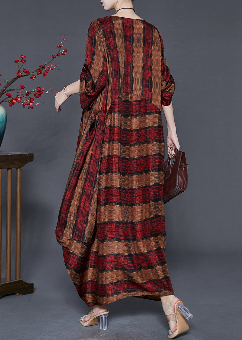 Red Oversized Print Cotton Ankle Dress Spring