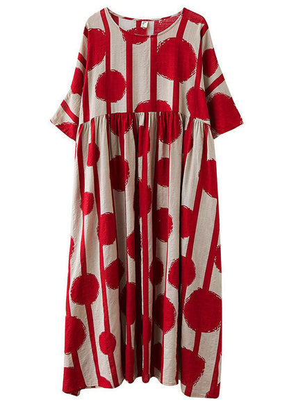 Red Oversized Print Cotton Vacation Dress Summer
