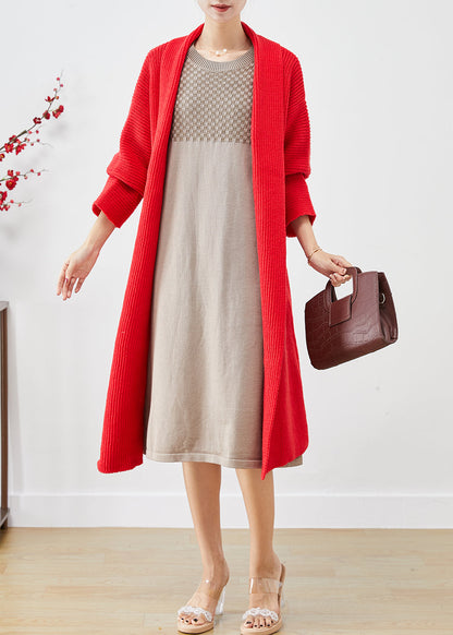 Red Oversized Thick Knit Cardigans Winter