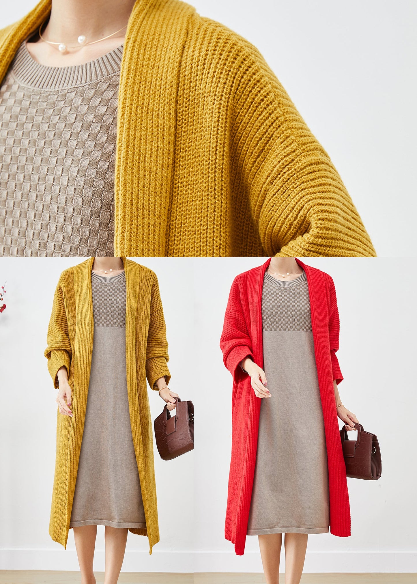 Red Oversized Thick Knit Cardigans Winter