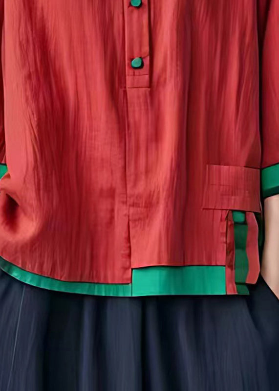 Red Patchwork Button Topt Fall