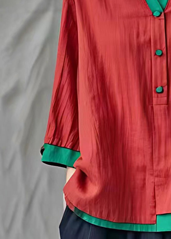 Red Patchwork Button Topt Fall