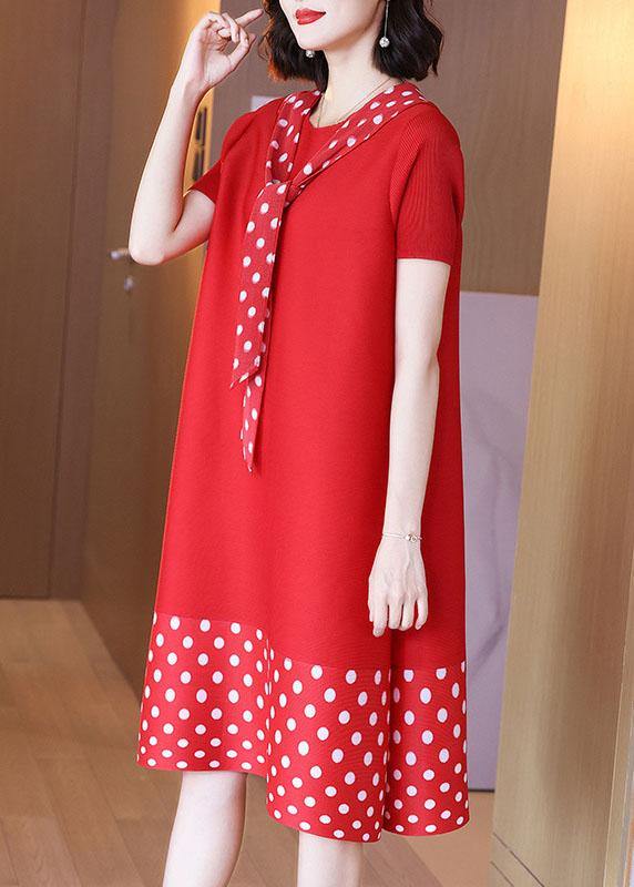 Red Patchwork Dot a Line Mid Summer Dress