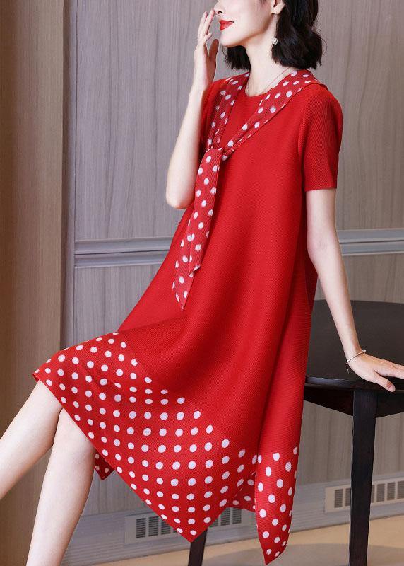 Red Patchwork Dot a Line Mid Summer Dress
