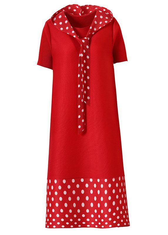 Red Patchwork Dot a Line Mid Summer Dress