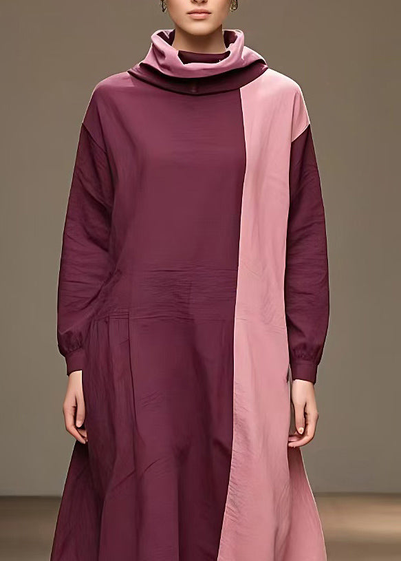 Red Patchwork Long Dress Long Sleeve