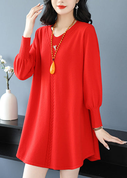 Red Patchwork Thick Cotton Knitted Sweaters Winter