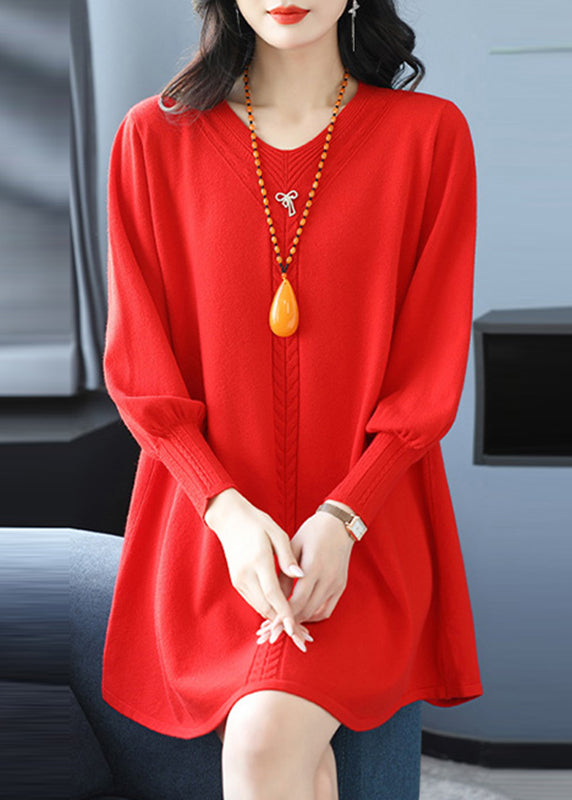 Red Patchwork Thick Cotton Knitted Sweaters Winter