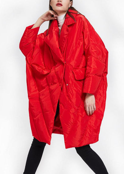 Red Peter Pan Collar Button Duck Down Coat Long Sleeve