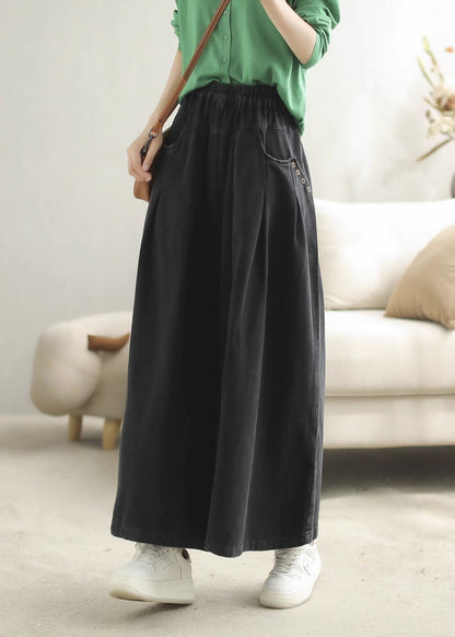 Red Pockets Elastic Waist Cotton Wide Leg Pants Spring