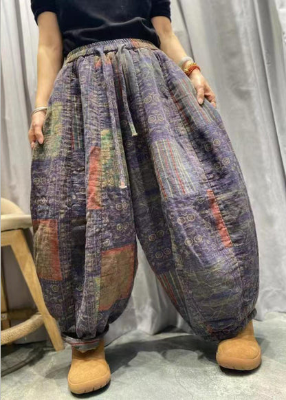 Red Pockets Print Fine Cotton Filled Lantern Pants Winter