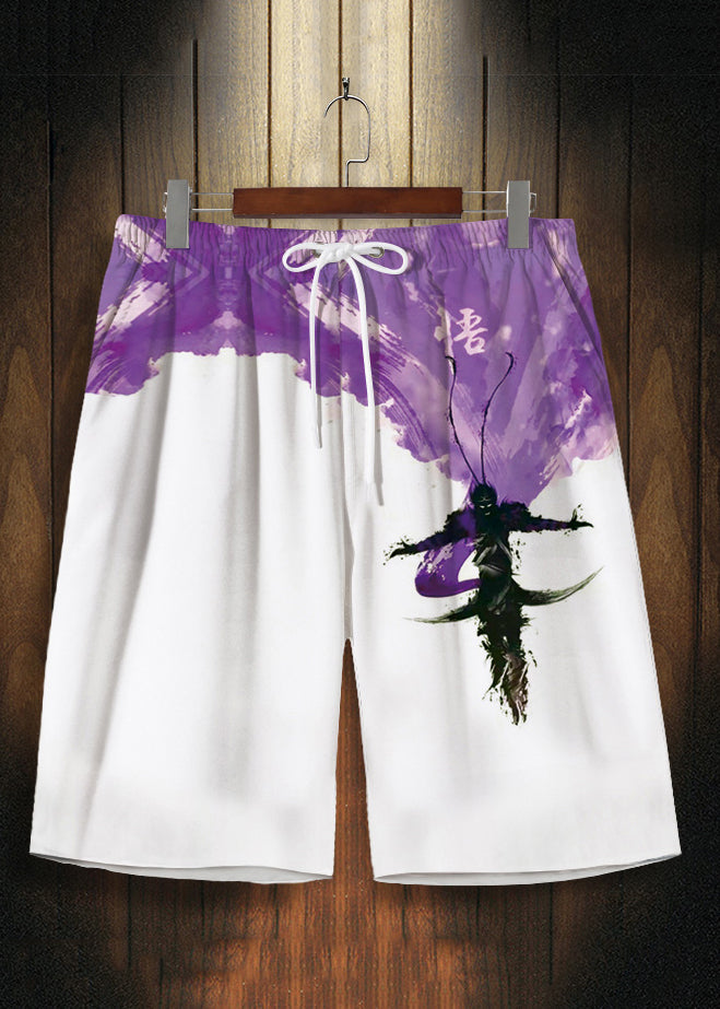 Red Print Drawstring Ice Silk Shorts Summer