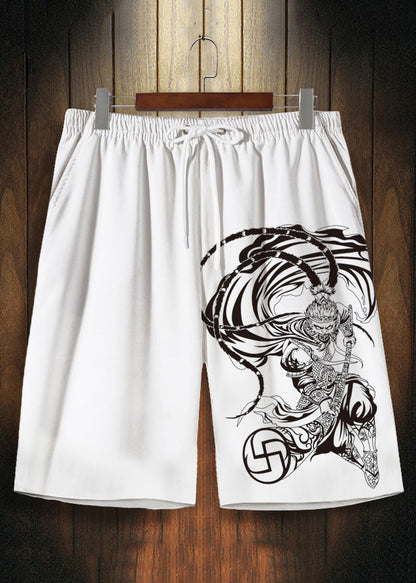 Red Print Drawstring Ice Silk Shorts Summer