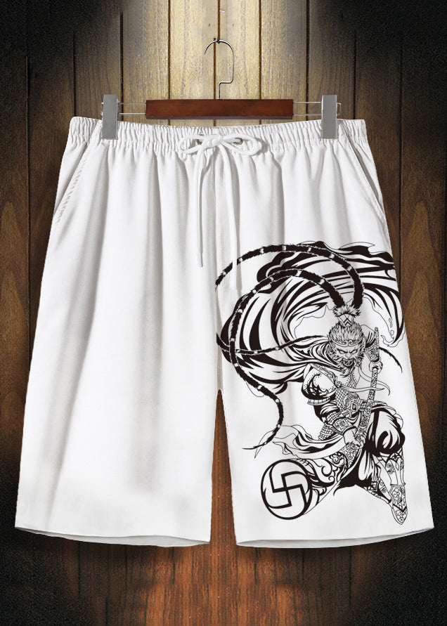 Red Print Drawstring Ice Silk Shorts Summer