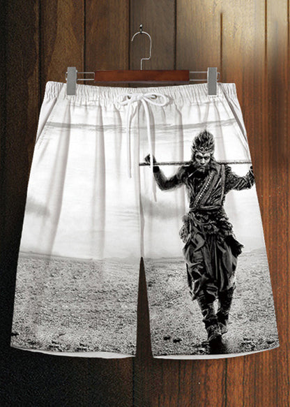 Red Print Drawstring Ice Silk Shorts Summer