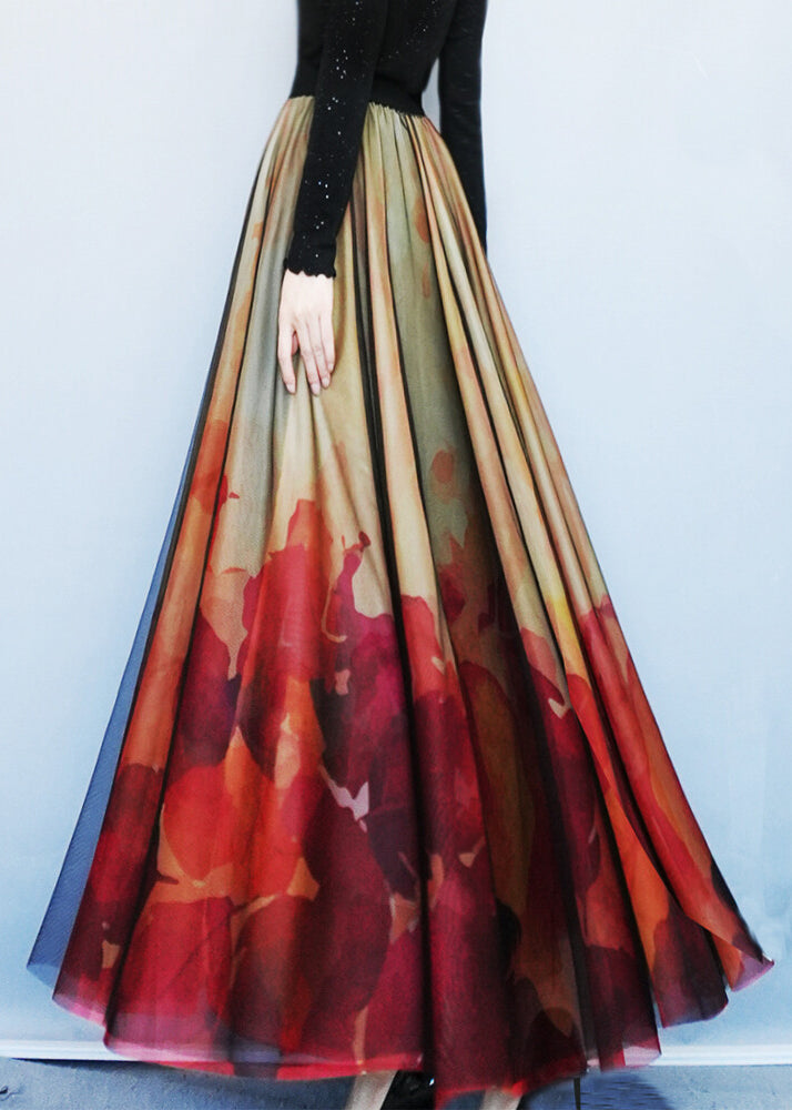 Red Print Exra Large Hem Tulle Skirts Spring