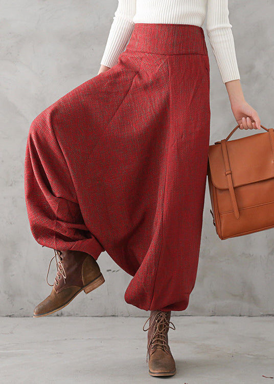 Red Print High Waist Thick Wide Leg Pants Fall