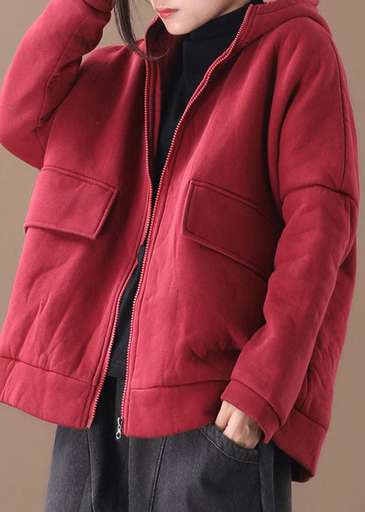 Red Print Hooded Fine Cotton Filled Witner Coat Winter