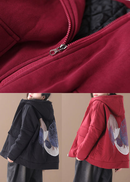 Red Print Hooded Fine Cotton Filled Witner Coat Winter