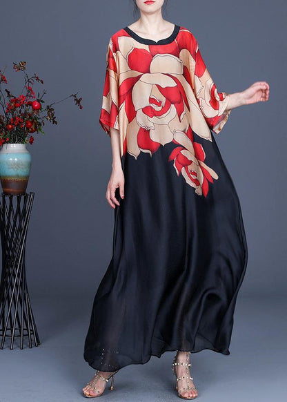 Mountain River Pattern Print O-neck Chiffon Summer Dress