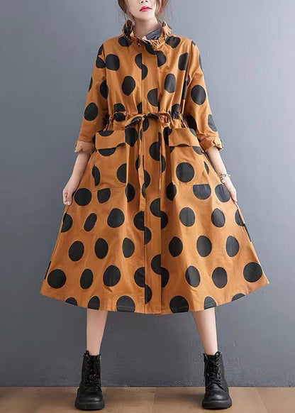 Red Ruffled Pockets Dot Drawstring Cotton Coats Spring