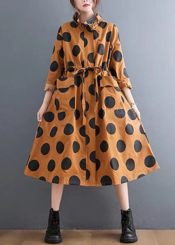 Red Ruffled Pockets Dot Drawstring Cotton Coats Spring