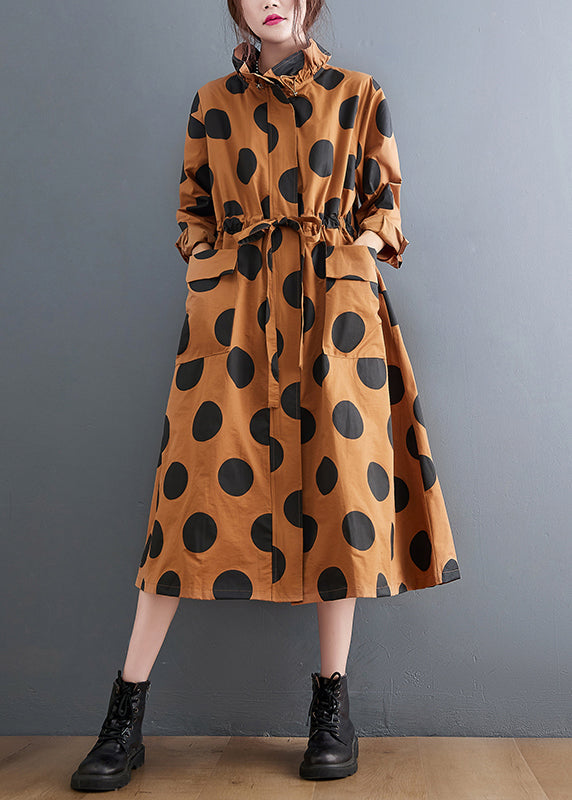 Red Ruffled Pockets Dot Drawstring Cotton Coats Spring