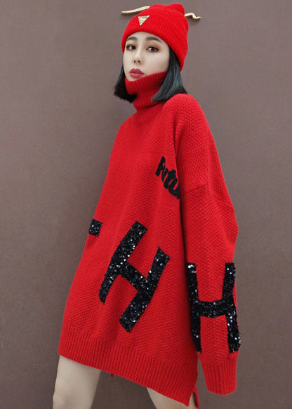 Red Turtle Neck Knitted Dress Winter