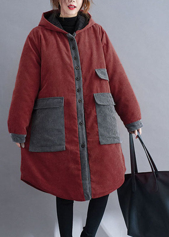 Chocolate Hooded Pockets Winter Jackets Cotton Thick Coats