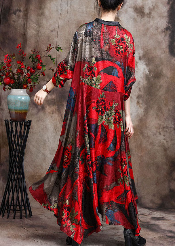 Red Retro Print Patchwork Fall Dress