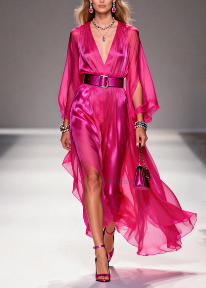 Rose Draping Low High Design Chiffon Tunic Dresses Summer