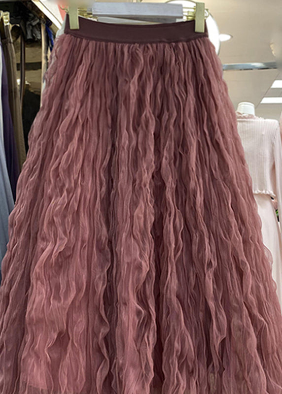 Rose High Waist Wrinkled Tulle Maxi Skirts Spring